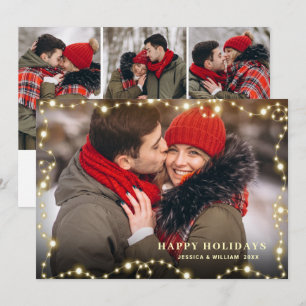 Modern Golden Christmas 4 PHOTO Greeting Holiday Card