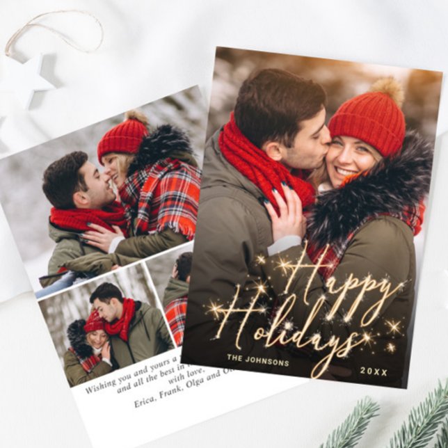 Modern Golden Christmas 4 PHOTO Greeting Holiday Card (Creator Uploaded)