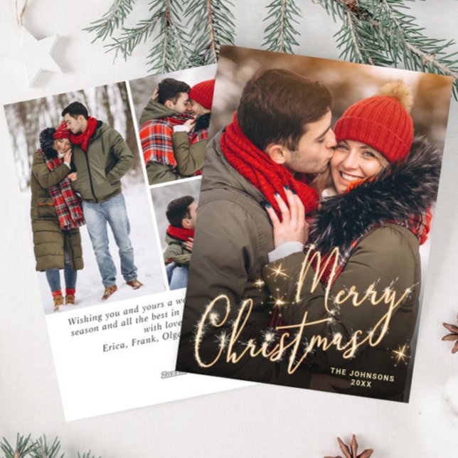 Modern Golden Christmas 4 PHOTO Greeting Holiday Card (Creator Uploaded)