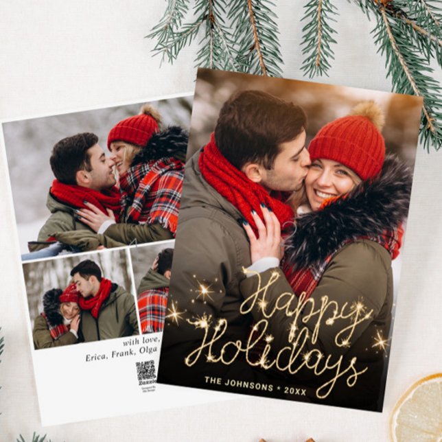 Modern Golden Christmas 4 PHOTO Greeting Holiday Card (Creator Uploaded)