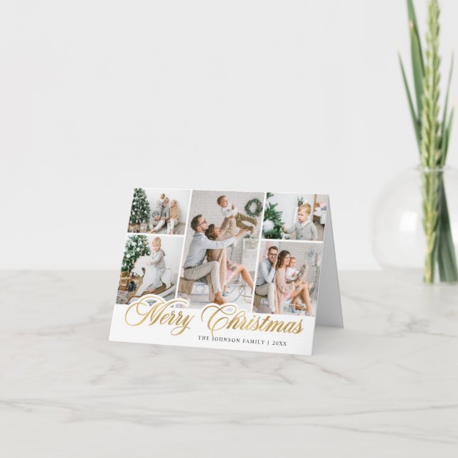 Modern Golden Christmas 7 PHOTO Greeting Holiday Card (Front)