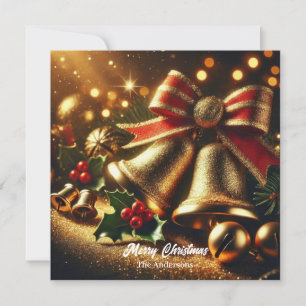 Modern golden Christmas bells and decorations Holiday Card