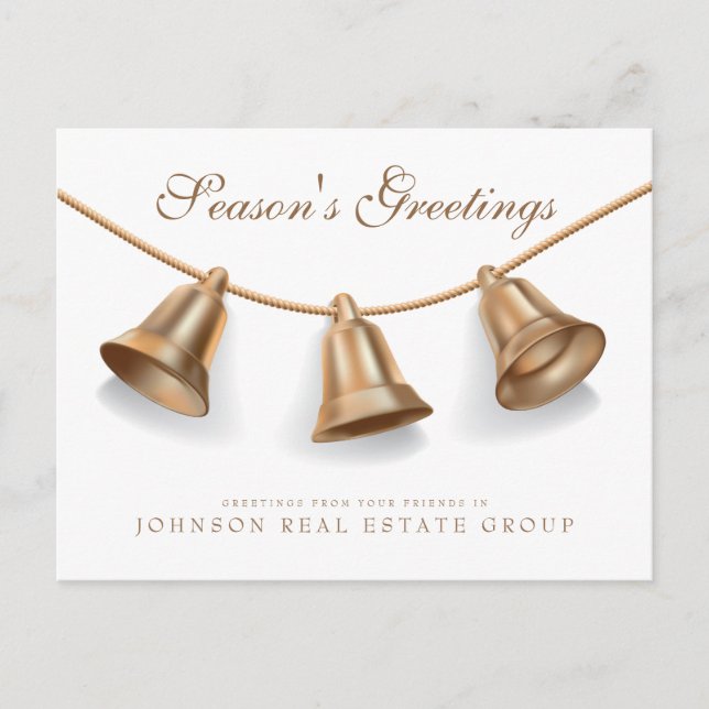 Modern Golden Christmas Bells | Season's Greetings Postcard (Front)