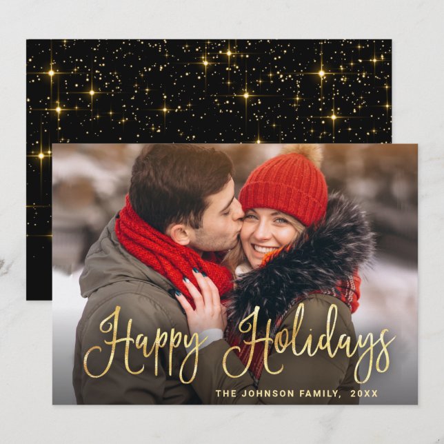 Modern Golden Christmas PHOTO Greeting Holiday Card (Front/Back)