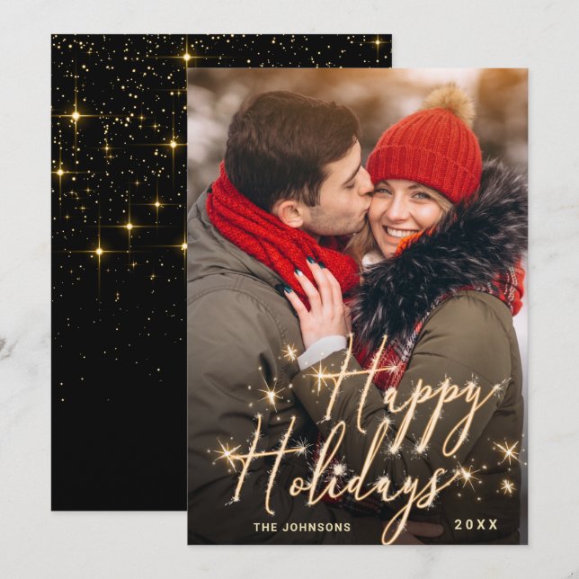 Modern Golden Christmas PHOTO Greeting Holiday Card (Front/Back)