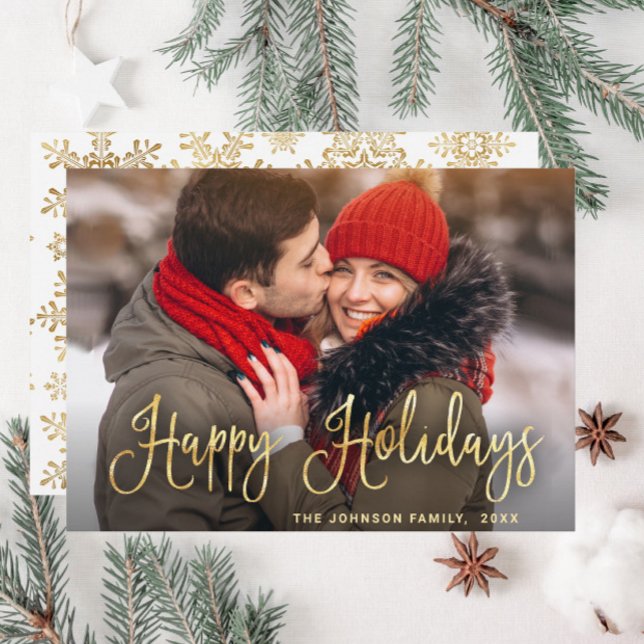 Modern Golden Christmas PHOTO Greeting Holiday Card (Creator Uploaded)
