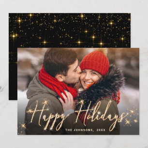 Modern Golden Christmas PHOTO QR code Holiday Card