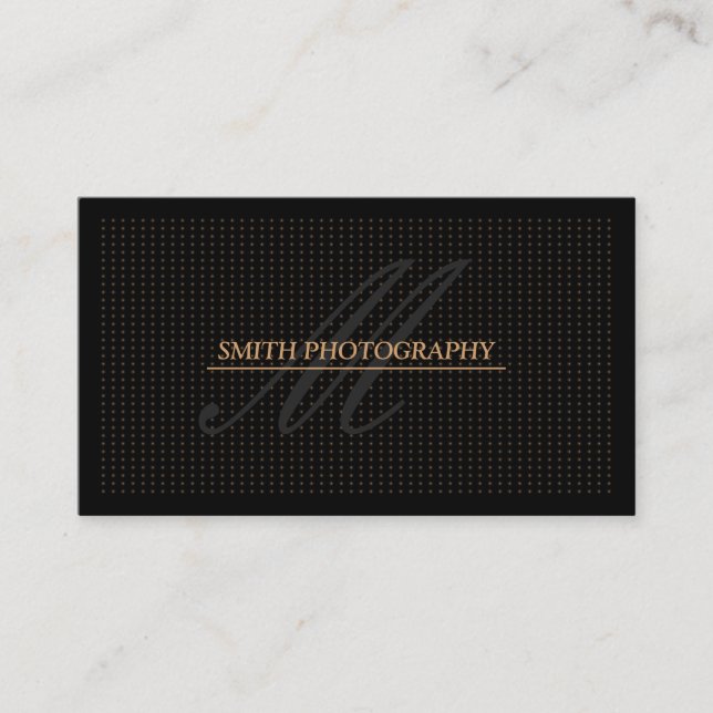 Modern Golden Dots Photography Black Business Card (Front)