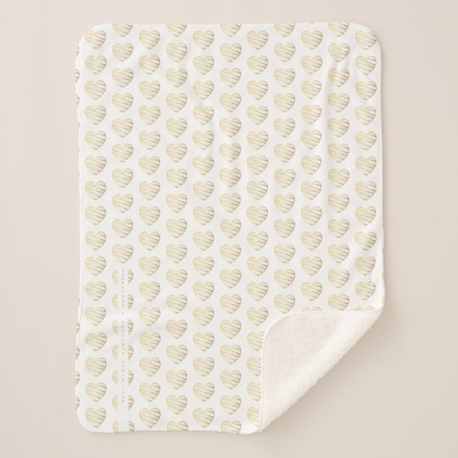 Modern Golden effect Elegant Heart Sherpa Blanket (Front)