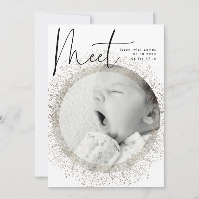 Modern Golden Foil Boho Elegant Snow Photo Birth (Front)