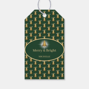 Modern Golden Glitter Green Christmas Tree Gift Tags