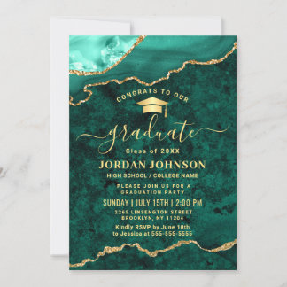 Modern Golden Green Marble Graduation Party  Invitation