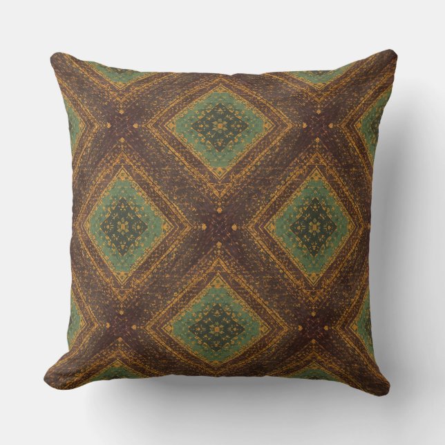 Modern Golden Grid Pattern , Gold Burgundy Green Throw Pillow (Front)