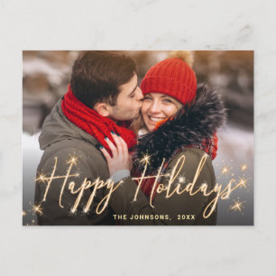 Modern Golden Holiday PHOTO Christmas Greeting Postcard