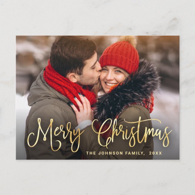 Modern Golden Holiday PHOTO Christmas Greeting Postcard (Front)