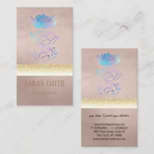 Modern golden holographic lotus business card
