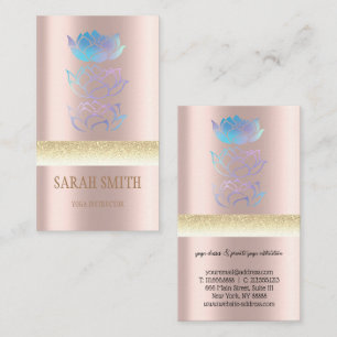 Modern golden holographic lotus business card