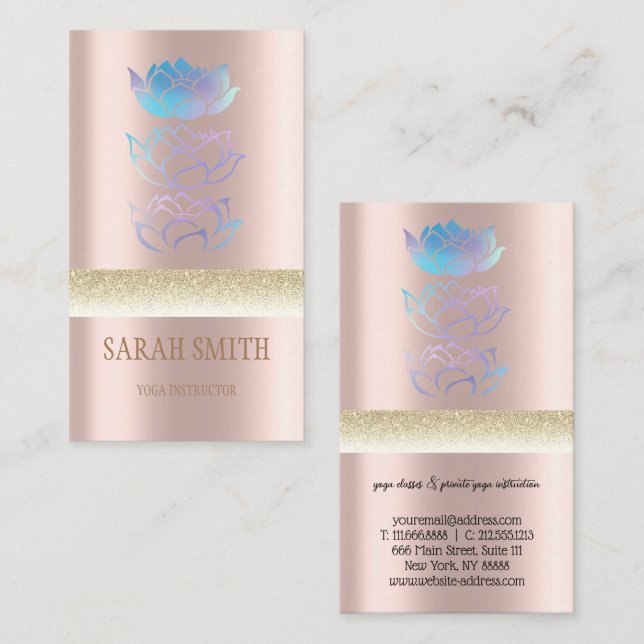 Modern golden holographic lotus business card (Front/Back)