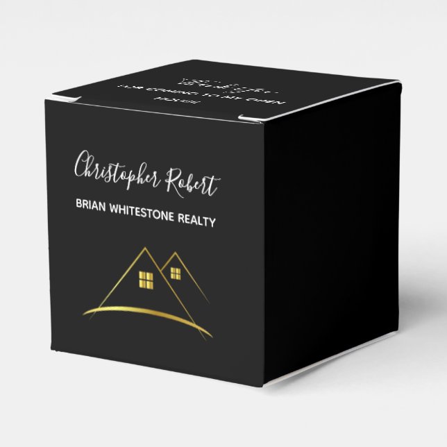 Modern Golden House Logo Real Estate Favor Box (Front Side)
