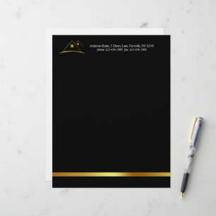 Modern Golden House Logo Real Estate Letterhead
