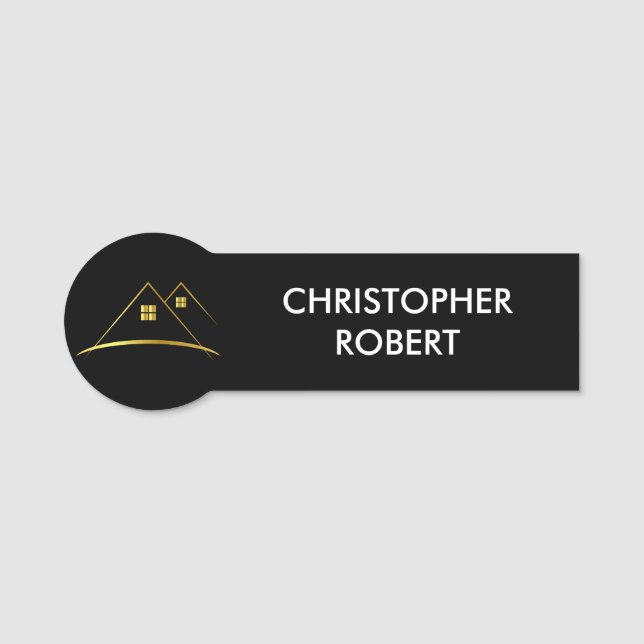 Modern Golden House Logo Real Estate Name Tag (Front)