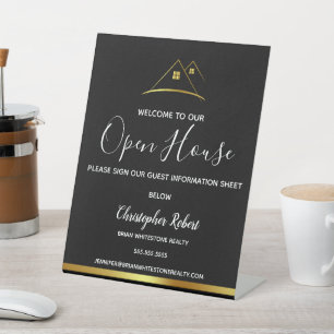 Modern Golden House Logo Real Estate Pedestal Sign