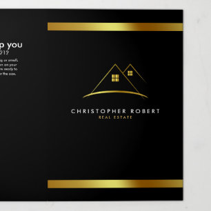 Modern Golden House Logo Real Estate  Tri-Fold Card