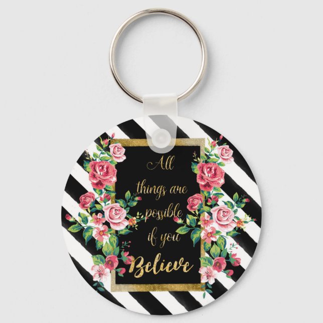 Modern golden inspirational  quote keychain (Front)
