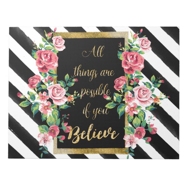 Modern golden inspirational  quote notepad (Front)