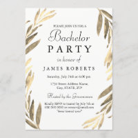 Modern Golden Leaf Bachelor Party Invite