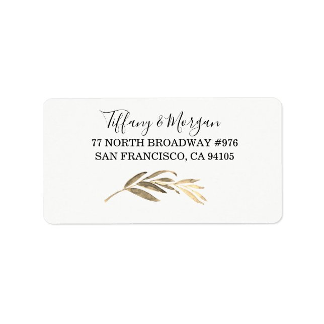 Modern Golden Leaf Script Return Address Label (Front)