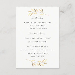 Modern Golden Leaf Wedding Hotel Accommodation Enclosure Card