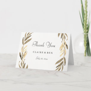 Modern Golden Leaf Wedding Thank You Card