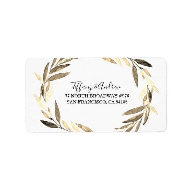 Modern Golden Leaf Wreath Return Address Label (Front)