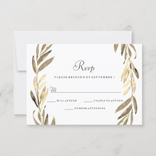 Modern Golden Leaf Wreath Wedding RSVP Card