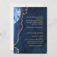 Modern Golden Navy Blue Marble Agate Wedding