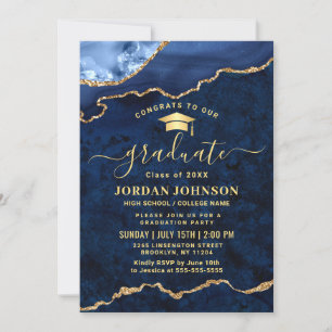 Modern Golden Navy Blue Marble Graduation Party Invitation