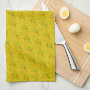 Modern Golden Palm Yellow Floral Pattern Kitchen Towel