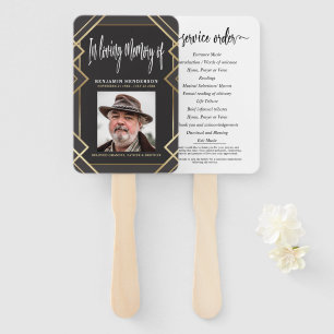 Modern Golden Photo Funeral Program Hand Fan