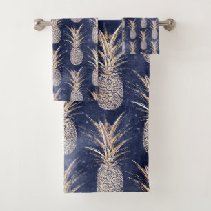 Modern Golden pineapples nebula pattern Bath Towel Set