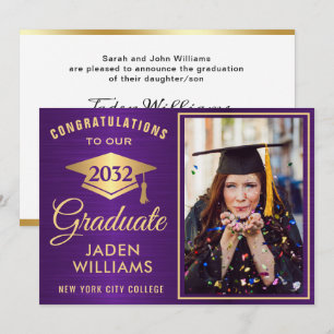 Modern Golden Purple PHOTO Graduation Invitation