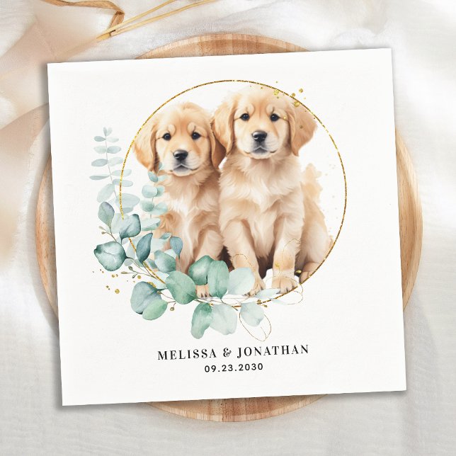Modern Golden Retriever Custom Pet Dog Wedding Napkin (Creator Uploaded)