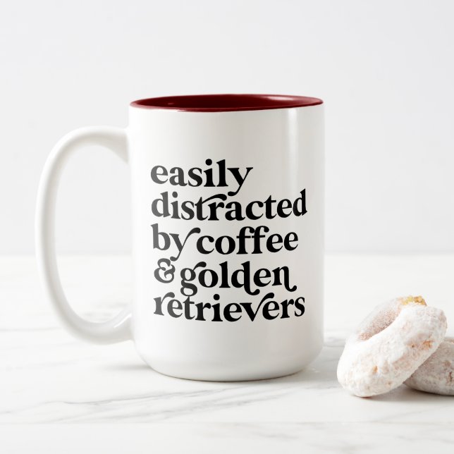 Modern Golden Retriever Lover Personalized Two-Tone Coffee Mug (With Donut)