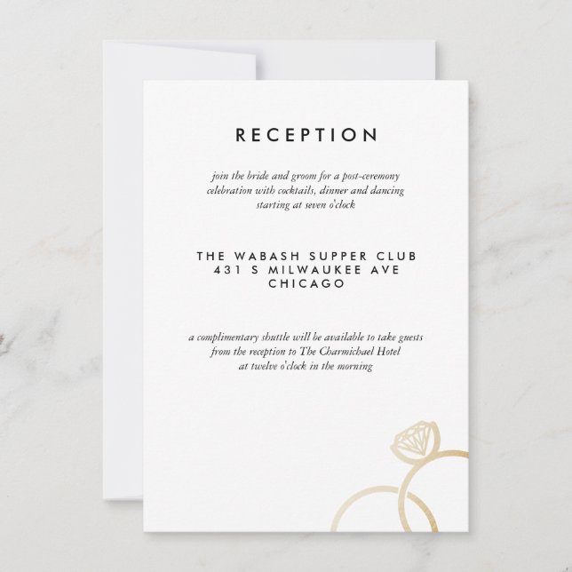 Modern Golden Rings Wedding Reception Card (Front)