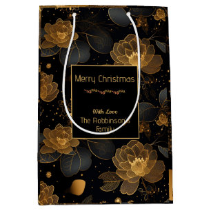 Modern golden roses custom name medium gift bag
