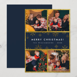 Modern Golden Snowflakes   Merry Christmas 4 Photo Invitation
