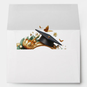 Modern Golden Tulips Floral Border Graduation Envelope
