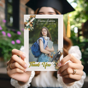 Modern Golden Tulips Floral Border Graduation  Thank You Card