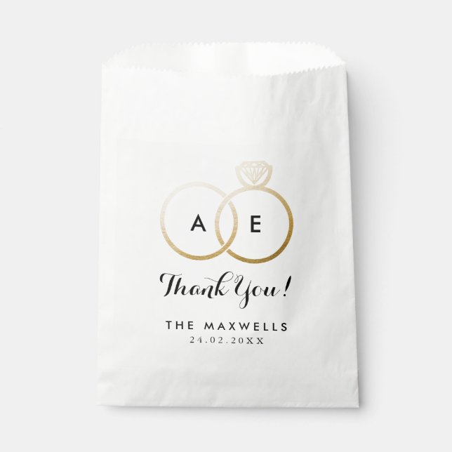 Modern Golden Wedding Rings Favour Bag (Front)