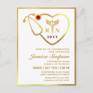 Modern Golden White Nursing Graduation Invitation  Postcard
